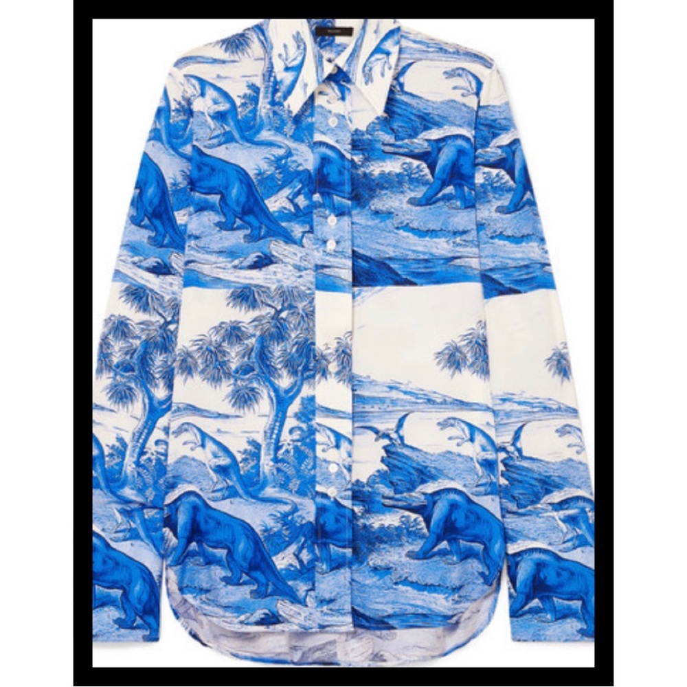 Ellery silk Blue and White Dinosaur Print Shirt - Picture 2 of 16